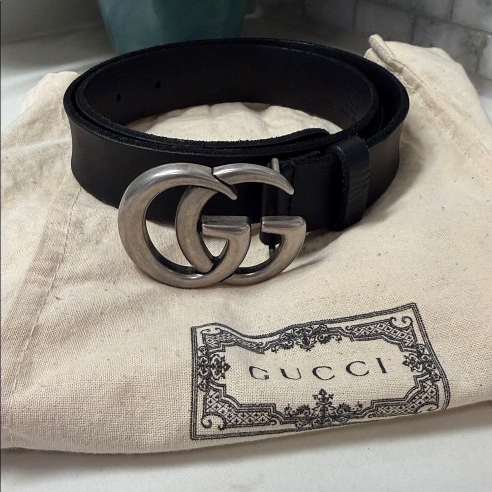 Gucci Black Belt With Silver Gg Buckle